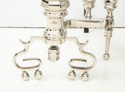 Polished Nickel Engine Turned Andirons