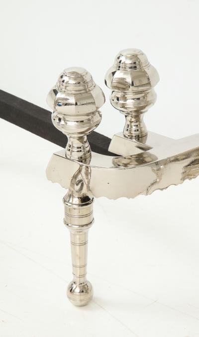 Polished Nickel Engine Turned Andirons