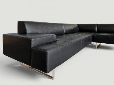 Poltrona Frau Poltrona Frau Quadra Black Leather Sectional Sofa by Studio Cerri 2005 Italy