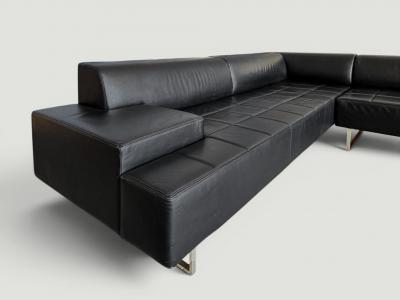 Poltrona Frau Poltrona Frau Quadra Black Leather Sectional Sofa by Studio Cerri 2005 Italy
