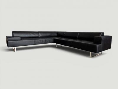 Poltrona Frau Poltrona Frau Quadra Black Leather Sectional Sofa by Studio Cerri 2005 Italy