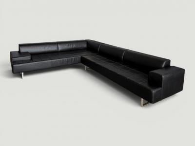 Poltrona Frau Poltrona Frau Quadra Black Leather Sectional Sofa by Studio Cerri 2005 Italy