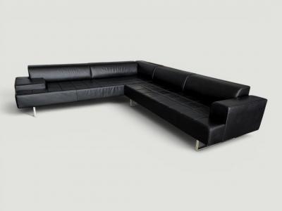 Poltrona Frau Poltrona Frau Quadra Black Leather Sectional Sofa by Studio Cerri 2005 Italy