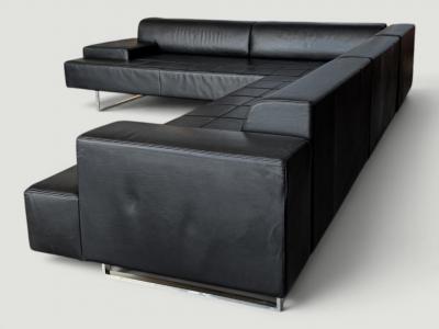 Poltrona Frau Poltrona Frau Quadra Black Leather Sectional Sofa by Studio Cerri 2005 Italy
