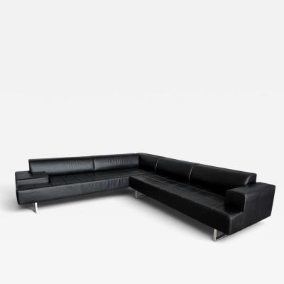 Poltrona Frau Poltrona Frau Quadra Black Leather Sectional Sofa by Studio Cerri 2005 Italy