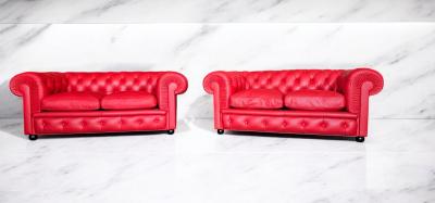 Poltrona Frau Red Leather Chester Sofa by Poltrona Frau 1993