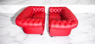 Poltrona Frau Red Leather Chester Sofa by Poltrona Frau 1993