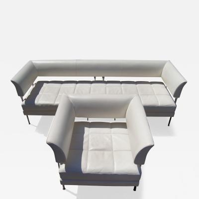 Poltrona Frau White Leather Hydra Castor Sofa and Chair by Luca Scacchetti for Poltrona Frau