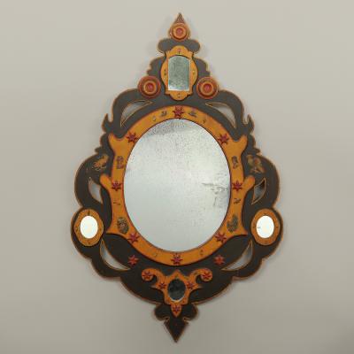 Polychrome Decorated Folk Art Mirror