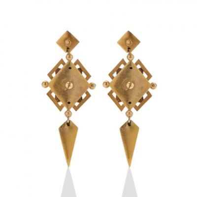 Polychrome Enamel 18K Gold Geometric Pendant Earrings