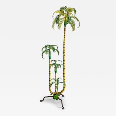 Polychrome Painted Palm Tree Floor Lamp France 1940s
