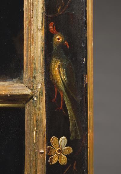 Polychrome Parcel Gilt Hanging Wall Cabinet With Floral Exotic Bird Decoration