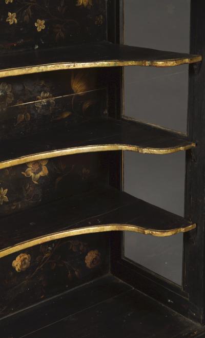 Polychrome Parcel Gilt Hanging Wall Cabinet With Floral Exotic Bird Decoration