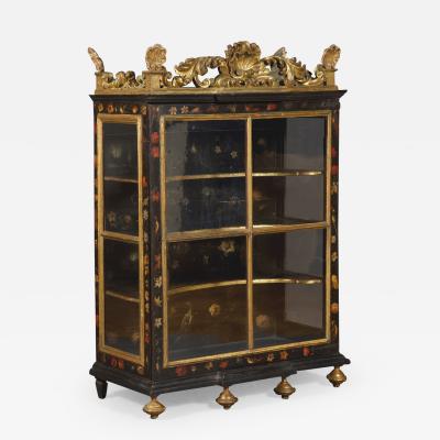 Polychrome Parcel Gilt Hanging Wall Cabinet With Floral Exotic Bird Decoration