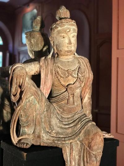 Polychrome Wood Figure of Guanyin Qing