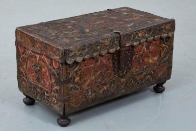 Polychromed Spanish Colonial Leather Trunk