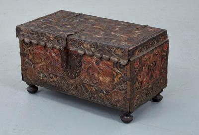 Polychromed Spanish Colonial Leather Trunk