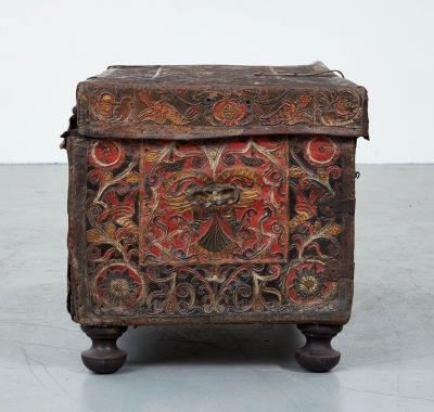 Polychromed Spanish Colonial Leather Trunk