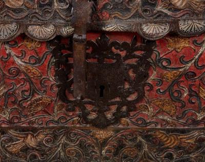 Polychromed Spanish Colonial Leather Trunk