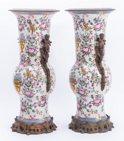 Porcelain Gilt Bronze Belle Epoque Style Pair Vase