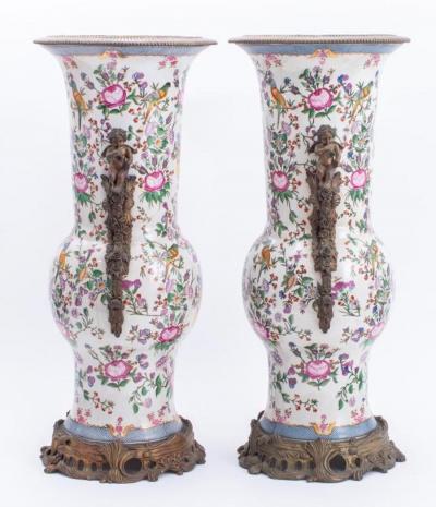 Porcelain Gilt Bronze Belle Epoque Style Pair Vase