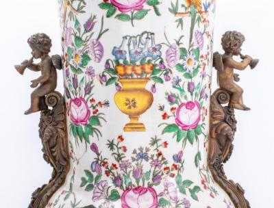 Porcelain Gilt Bronze Belle Epoque Style Pair Vase