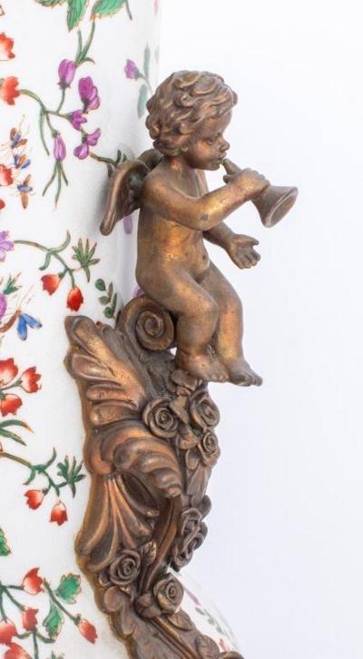 Porcelain Gilt Bronze Belle Epoque Style Pair Vase