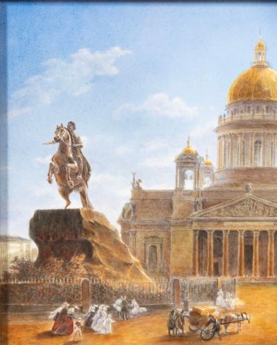 Porcelain Plaque Featuring St Isaacs Cathedral With Peter The Great