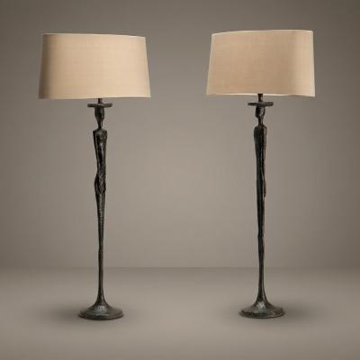 Porta Romana Giacometti Form Table Lamps with Bronze Finish by Porta Romana Pair