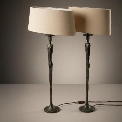 Porta Romana Giacometti Form Table Lamps with Bronze Finish by Porta Romana Pair