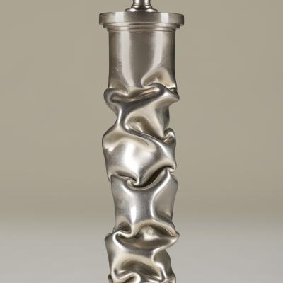 Porta Romana Pair of tall melting metal polished nickel lamps by Porta Romana