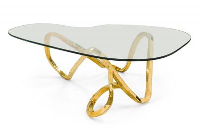 Porto Organic Loop Design Polished Bronze and Glass Coffee Tables by Newel Mod