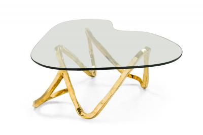 Porto Organic Loop Design Polished Bronze and Glass Coffee Tables by Newel Mod