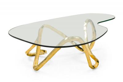Porto Organic Loop Design Polished Bronze and Glass Coffee Tables by Newel Mod