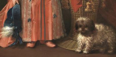 Portrait Of A Child And Swaddled Infant With A Dog