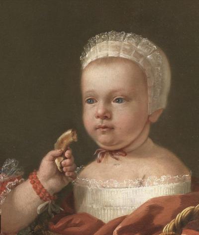 Portrait Of A Child And Swaddled Infant With A Dog