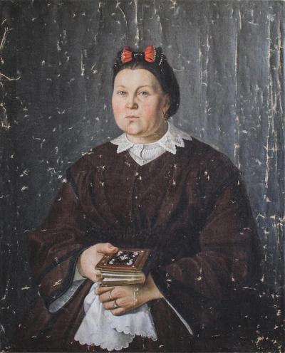 Portrait of Woman With Book Oil on Canvas Josef Mathauser 1846 1917 