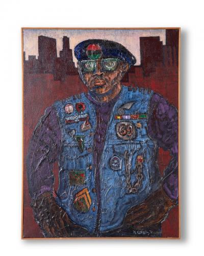 Portrait of a Black Panther Activist by N Correa Oil and Mixed Media 1969