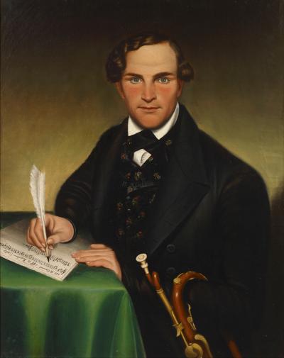 Portrait of a Gentleman Holding a Horn While Writing Music