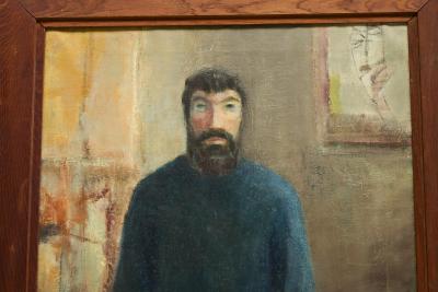 Portrait of a Sitting Man Oil and Tempera Paint on Canvas Belgium 1964