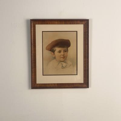 Portrait of a Young Boy in Watercolor Signed Alice Randall 1890