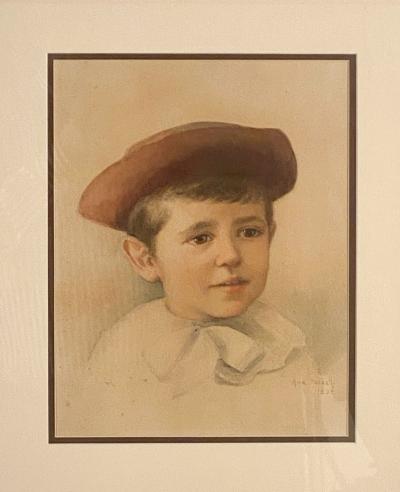 Portrait of a Young Boy in Watercolor Signed Alice Randall 1890