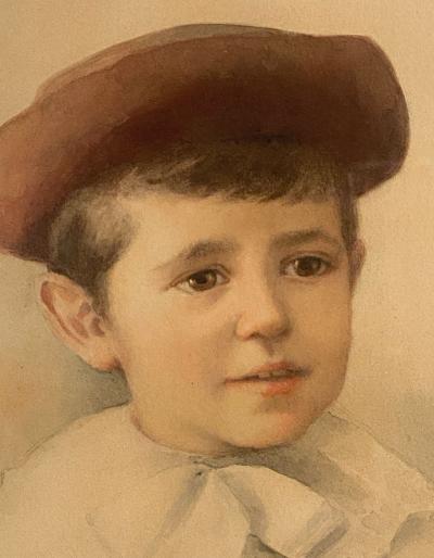 Portrait of a Young Boy in Watercolor Signed Alice Randall 1890