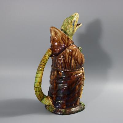 Portuguese Cunha Palissy Majolica Anthropomorphic Lizard Monk Jug