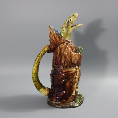 Portuguese Cunha Palissy Majolica Anthropomorphic Lizard Monk Jug