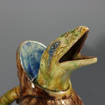 Portuguese Cunha Palissy Majolica Anthropomorphic Lizard Monk Jug