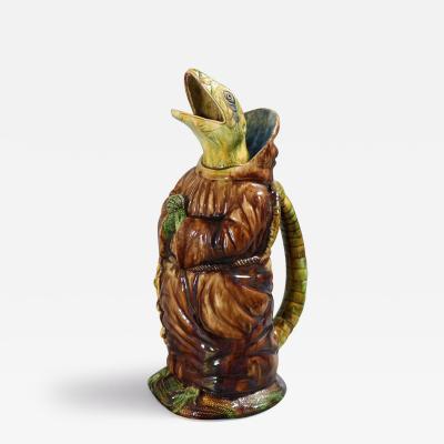 Portuguese Cunha Palissy Majolica Anthropomorphic Lizard Monk Jug