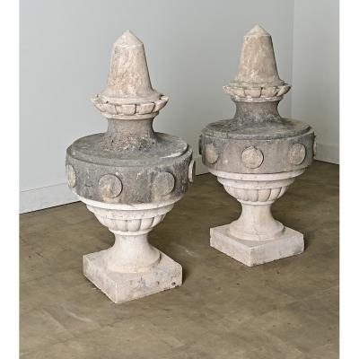 Portuguese Pair of 19th Century Carved Stone Pinnacles
