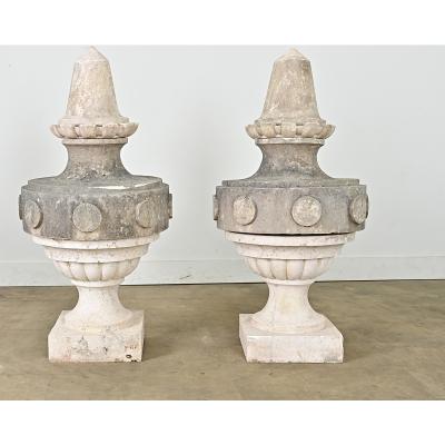 Portuguese Pair of 19th Century Carved Stone Pinnacles