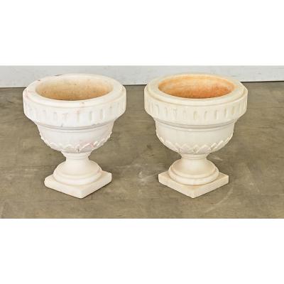 Portuguese Pair of Carved Alabaster Urns
